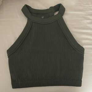 Aerie Ribbed Halter Tank Top - Dark Green